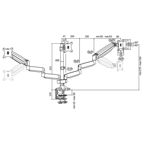 Aluminiowy uchwyt na 3 monitory 13-27, max.8kg