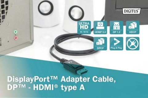 Kabel adapter DisplayPort 1.2 z zatrzaskiem 4K 60Hz UHD Typ DP/HDMI A M/M czarny 3m