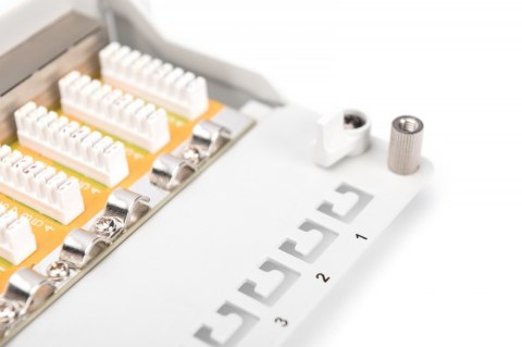 Patch panel 10 cali 12-portów RJ-45 Kat.6 ekranowany 1U kompletny LSA, wspornik kablowy, szary