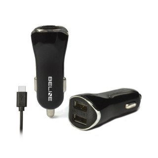 Ładowarka samochodowa 2xUSB + USB-C 2,1A czarna