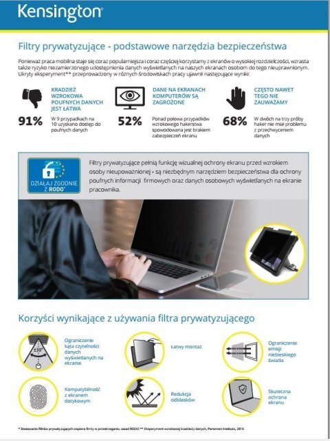 Filtr prywatyzujący 2-stronny, zdejmowany, do monitora 13.3 cala 16:9