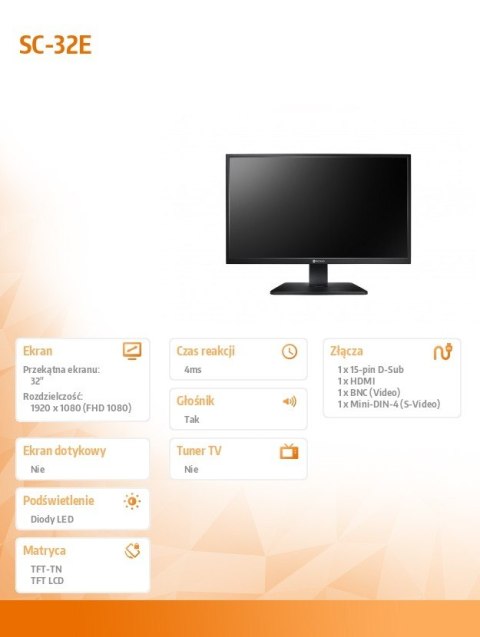 Monitor wielkoformatowy 32 cale SC-32E 300cd/m2 24/7 BNC czarny