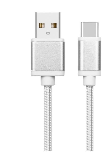 Kabel USB-USB C 2m srebrny sznurek