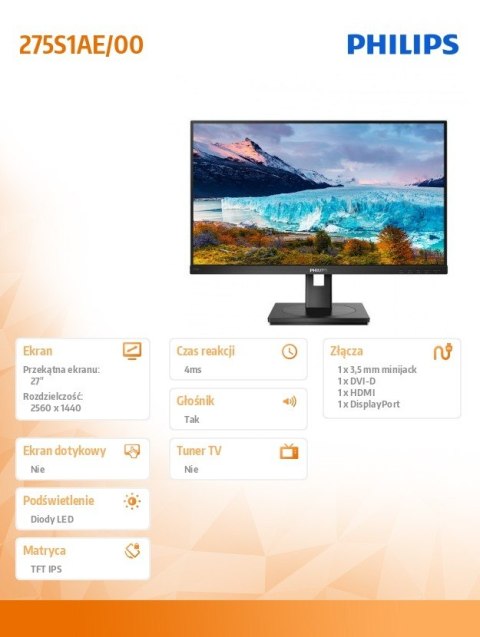 Monitor 275S1AE 27 cali IPS DVI HDMI DP Pivot