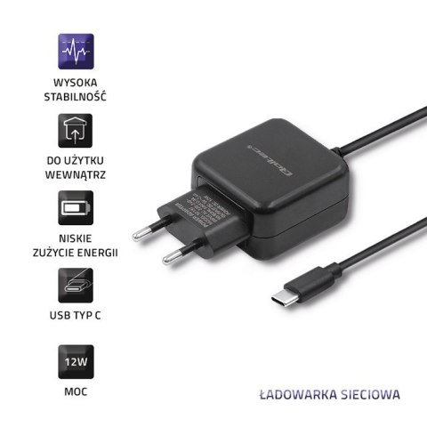 QOLTEC ŁADOWARKA SIECIOWA USB TYP C, 5V, 2.4A, 12W, CZARNA