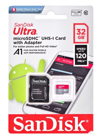 Karta Pamięci SANDISK ULTRA microSDHC 32 GB 120MB/s + ADAPTER