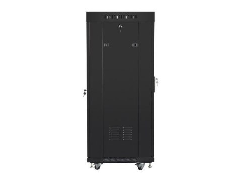 Szafa instalacyjna rack stojąca 19 27U 600x600 czarna, drzwi szklane LCD (Flat pack)