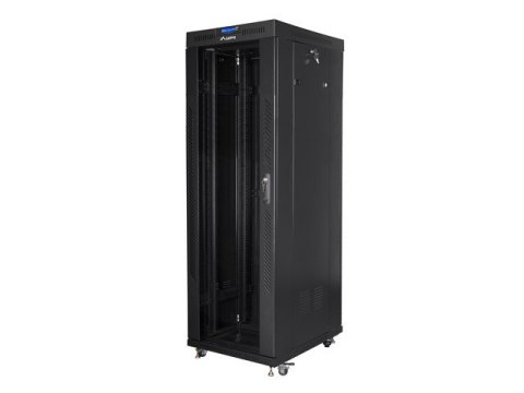 Szafa instalacyjna rack stojąca 19 37u 600x800 czarna, drzwi szklane lcd (Flat pack)