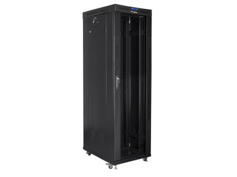 Szafa instalacyjna rack stojąca 19 42U 600x1000 czarna, drzwi szklane lcd (flat pack)