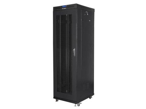 Szafa instalacyjna rack stojąca 19 42U 600x800 czarna, drzwi perforowane lcd (flat pack)