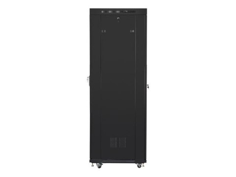 Szafa instalacyjna rack stojąca 19 42U 600x800 czarna, drzwi perforowane lcd (flat pack)