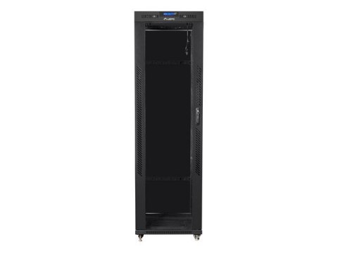 Szafa instalacyjna rack stojąca 19 42u 600x600 czarna, drzwi szklane lcd (Flat pack)