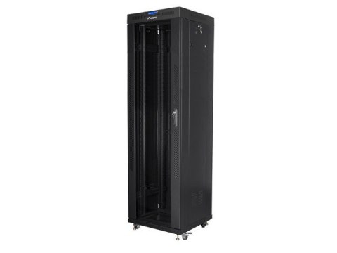 Szafa instalacyjna rack stojąca 19 42u 600x600 czarna, drzwi szklane lcd (Flat pack)