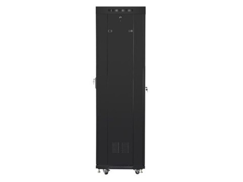 Szafa instalacyjna rack stojąca 19 42u 600x600 czarna, drzwi szklane lcd (Flat pack)