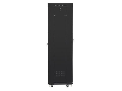 Szafa instalacyjna rack stojąca 19 42u 600x600 czarna, drzwi szklane lcd (Flat pack)