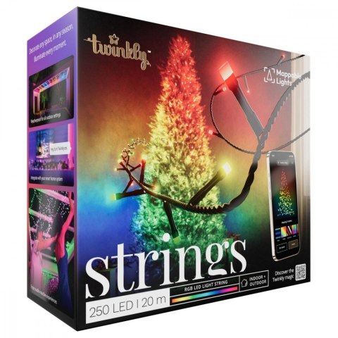 Inteligentne lampki choinkowe Strings 250 RGB LED, łańcuch, przezroczysty przewód, 20 m, IP44