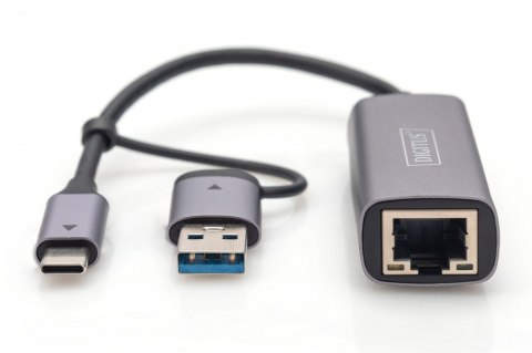 Karta sieciowa przewodowa USB 3.1 Typ C + USB A do 1x RJ45 2.5 Gigabit Ethernet 10/100/1000/2500Mbps