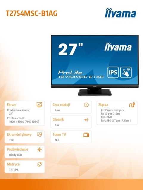 Monitor 27 cali T2754MSC-B1AG pojemnościowy 10PKT IPS powłoka AG