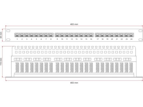 Patch panel UTP kat.5e 24 porty LSA z półką 1U