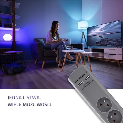 Listwa antyprzepięciowa | 6 gniazd | 2xUSB | 1.8m | Szara