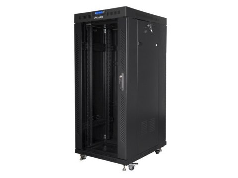 Szafa instalacyjna RACK stojąca 19 22U 800X800 czarne drzwi szklane LCD (FLAT PACK)