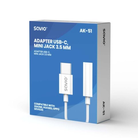 Adapter USB-C - Mini Jack 3,5mm, Xiaomi, Huawei, Oppo, AK-51