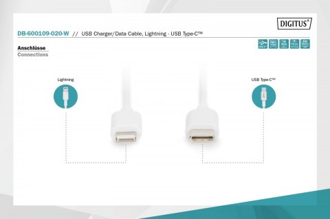 Kabel do transmisji danych/ładowania USB C/Lightning MFI 2m Biały