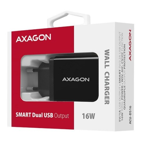 ACU-DS16 Ładowarka sieciowa, SMART 16W, 2x port USB-A, 5V/2.2A + 5V/1A