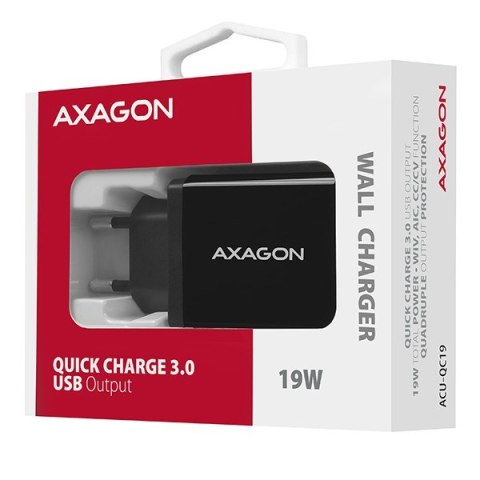 ACU-QC19 Ładowarka sieciowa, QC 19W, 1x port USB-A, QC3.0/AFC/FCP/SMART, czarna