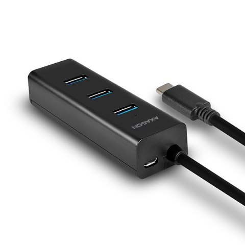 HUE-S2C Hub 4-portowy USB 3.2 Gen 1 charging hub, 40cm USB-C kabel, microUSB dodatkowe zasilanie