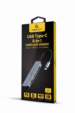 Adapter wieloportowy USB-C 6w1, HDMI, USB 3.1, USB 2.0x2, czytnik kart