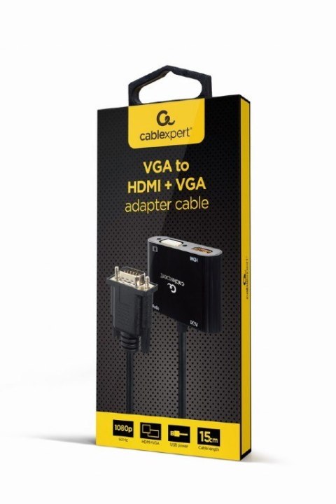 Konwerter sygnału VGA do HDMI + VGA czarny, 15 cm