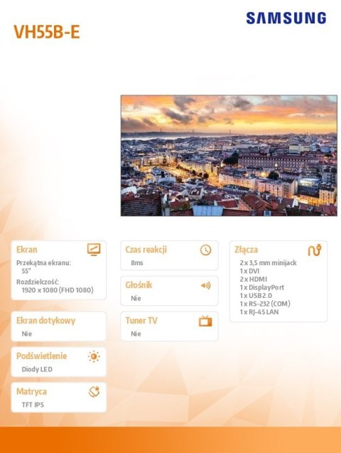 Monitor profesjonalny VH55B-E 55 cali Video Wall Matowy 24h/7 700(cd/m2) 1920x1080 (FHD) 3 lata On-Site (LH55VHBEBGBXEN)