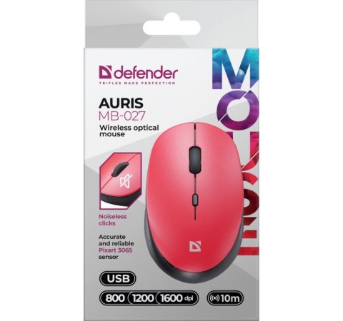 Mysz bezprzewodowa silent click AURIS MB-027 800/1200/1600 DPI czerwona