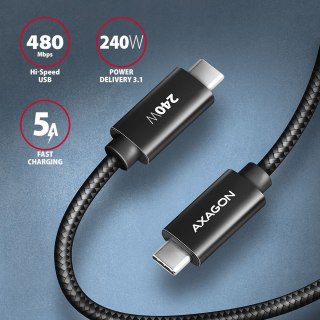 BUCM2-CM15AB Kabel USB-C - USB-C, 1.5m 5A charging, ALU, 240W PD, oplot, USB2.0