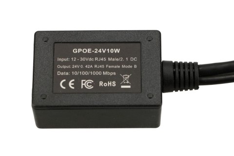 Inwerter PoE 1 portowy wejście 1x1000Mb/s RJ45/Jack 10-24V, wyjście 24V