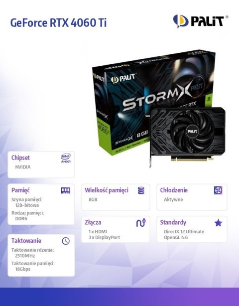 Karta graficzna GeForce RTX 4060 Ti StormX 8GB GDDR6 128bit 3DP/HDMI