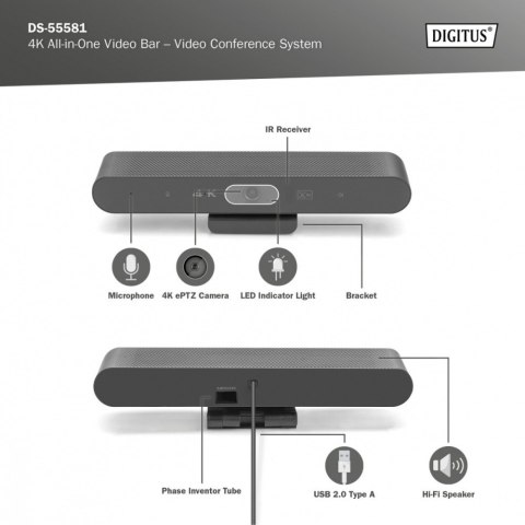 System wideokonferencji 4K ePTZ szeroki kąt 90° Sensor 3.0'' 8MP Hi-Fi, 2 mikrofony, pilot