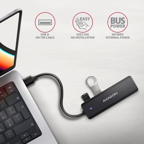 HUE-C1A 4-portowy hub USB 5Gbps Travel, USB-C power IN, kabel Type-A 19cm, USB-C dodatkowe zasilanie