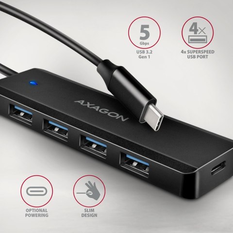 HUE-C1C 4-portowy hub USB 5Gbps Travel, USB-C power IN, kabel Type-C 19cm, USB-C dodatkowe zasilanie