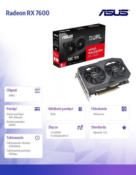 Karta graficzna Radeon RX 7600 V2 Dual OC 8GB GDDR6 128bit 3DP/HDMI