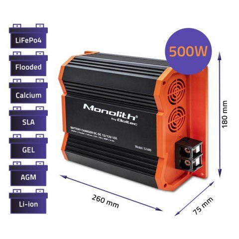 Ładowarka Monolith DC-DC do akumulatorów LiFePO4 AGM 12V-12V | 40A | 500W