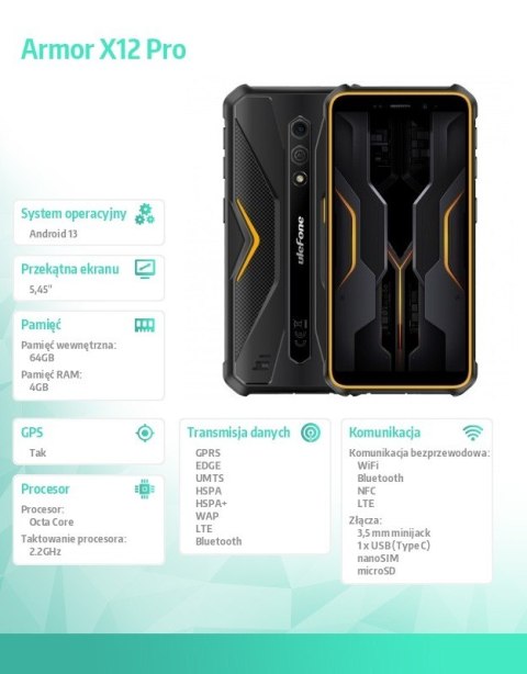 Smartfon Armor X12 PRO 5,45" 4/64GB IP68/IP69K 4860 mAh pomarańczowy