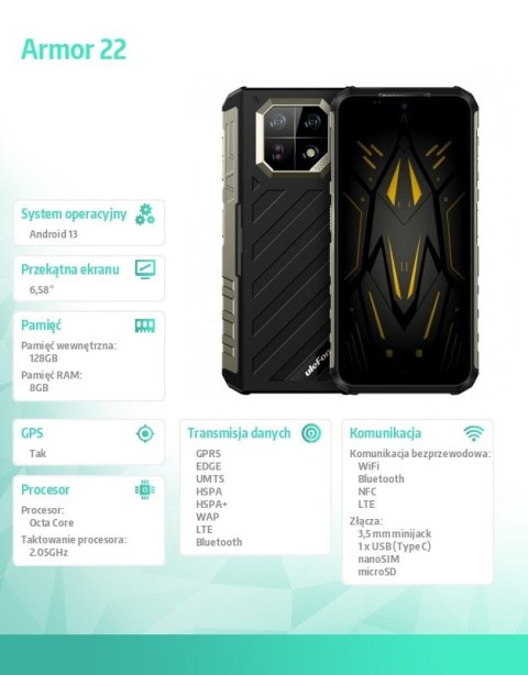 Smartfon Armor 22 6.58" 8/256GB IP68/IP69K 6600 mAh DualSIM czarny