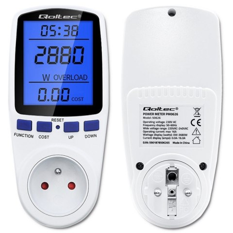 Watomierz licznik zużycia energii PM0626 | 3680W | 16A | LCD