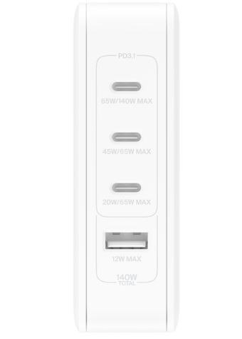 Ładowarka ścienna 140W 4-ports (3xC 1xA) UK, EU, US Plugs biała