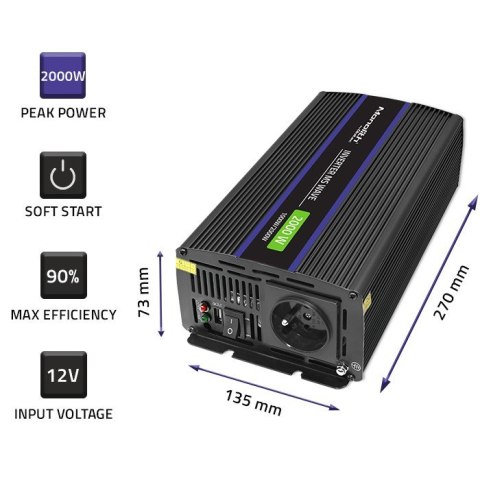 Przetwornica napięcia Monolith 2000 MS Wave | 12V na 230V | 1000/2000W | USB