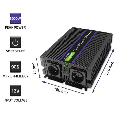 Przetwornica napięcia Monolith 3000 MS Wave | 12V na 230V | 1500/3000W | USB