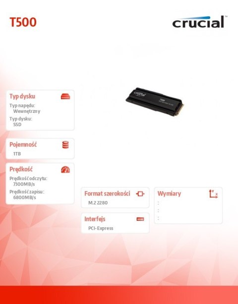 Dysk T500 1TB M.2 NVMe 2280 PCIe 4.0 7300/6800
