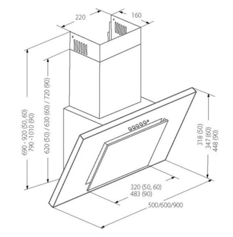 Okap kominowy AKPO WK-4 NERO 90 CZARNY (486 m3/h; 900mm; kolor czarny)